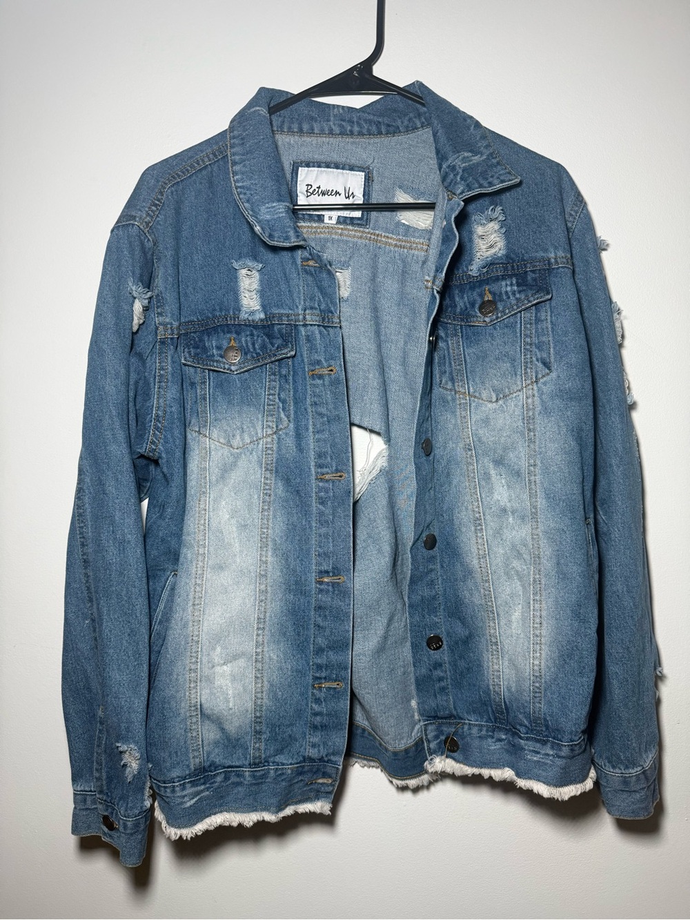 Between Us Women's Light Blue Distressed Denim Jacket